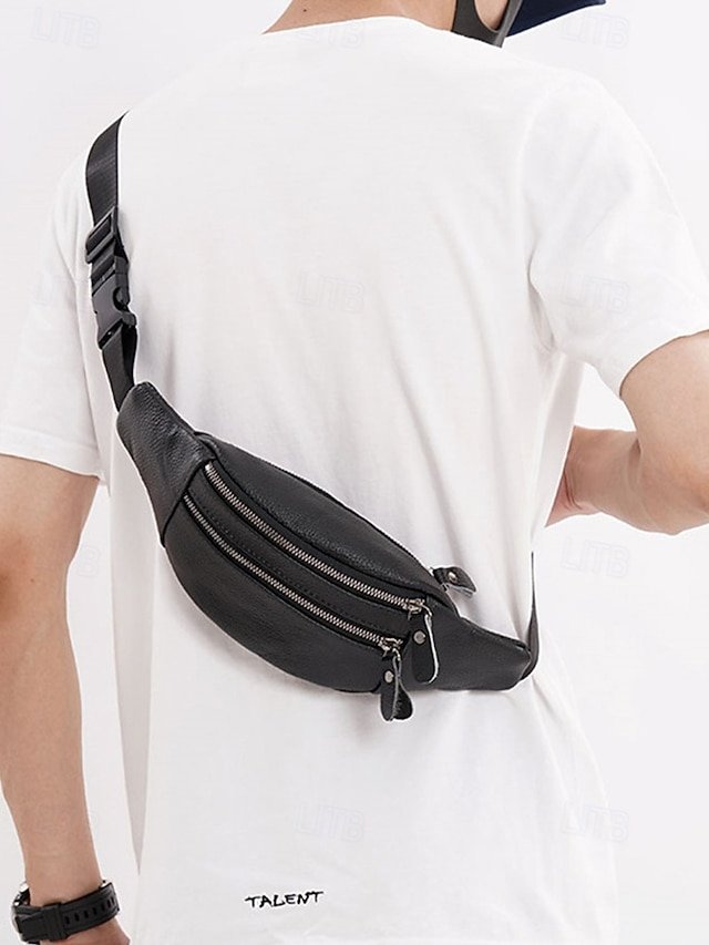 Men’s Genuine Leather Fanny Pack with Zipper - Image 4