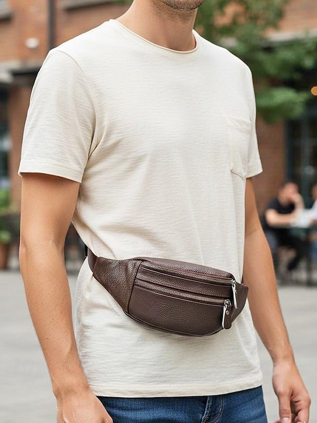 Men’s Genuine Leather Fanny Pack with Zipper - Image 5