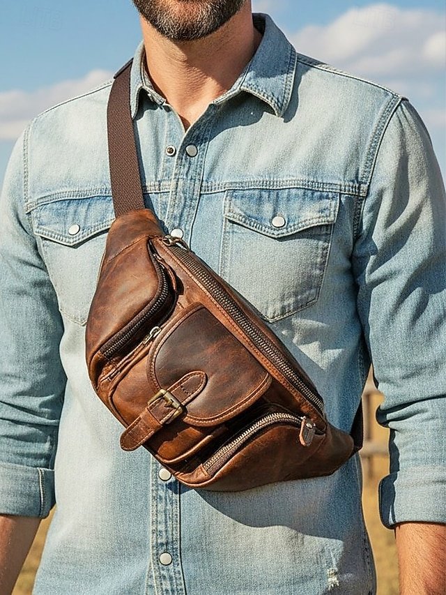 Men’s Lightweight Genuine Leather Fanny Pack - Image 2