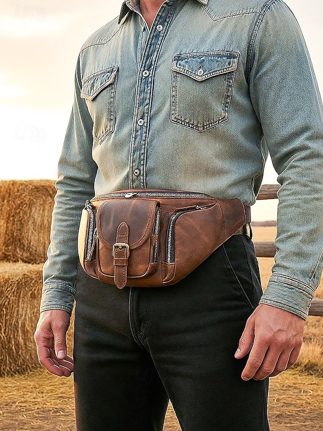 Men’s Lightweight Genuine Leather Fanny Pack - Image 3