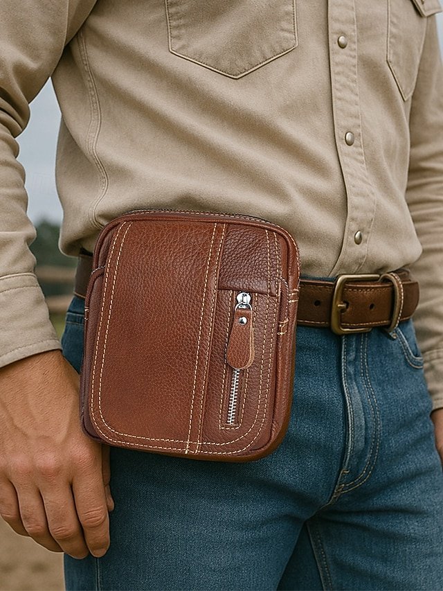 Men’s Genuine Leather Messenger Bag with Zipper Pocket - Image 2