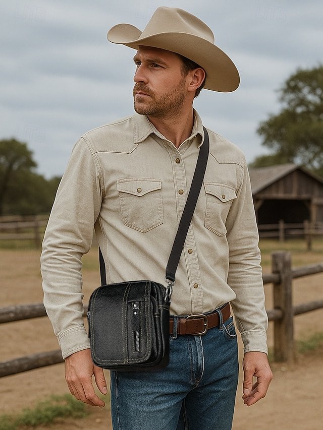 Men’s Genuine Leather Messenger Bag with Zipper Pocket - Image 3
