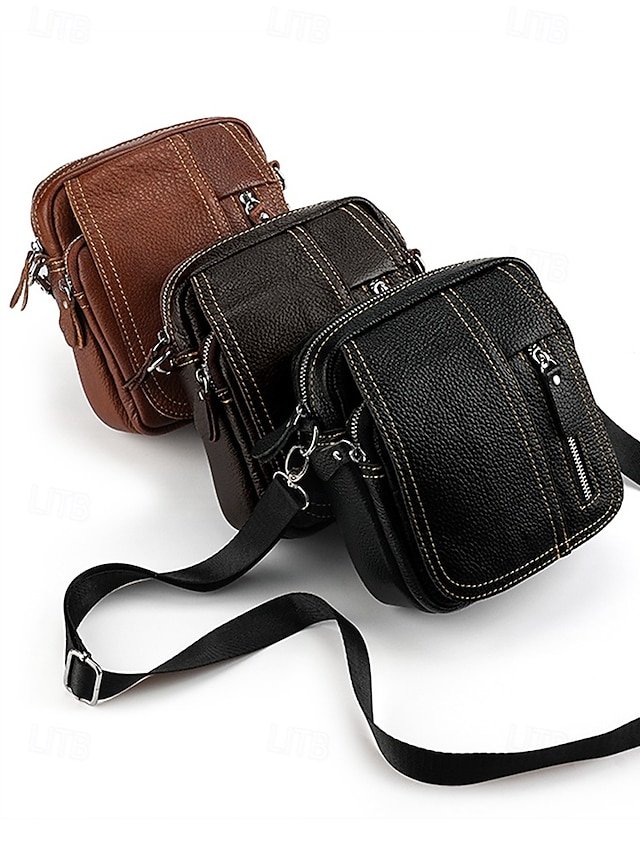Men’s Genuine Leather Messenger Bag with Zipper Pocket - Image 4