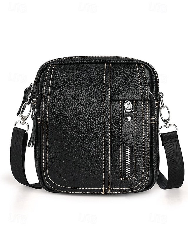 Men’s Genuine Leather Messenger Bag with Zipper Pocket - Image 5