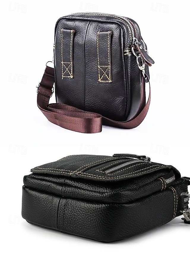 Men’s Genuine Leather Messenger Bag with Zipper Pocket - Image 6