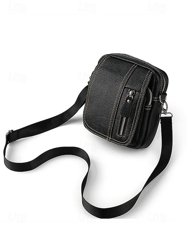 Men’s Genuine Leather Messenger Bag with Zipper Pocket - Image 8