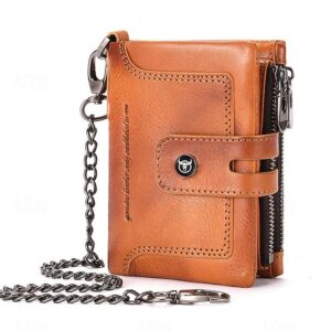 Men’s Genuine Leather RFID Blocking Wallet with Chain