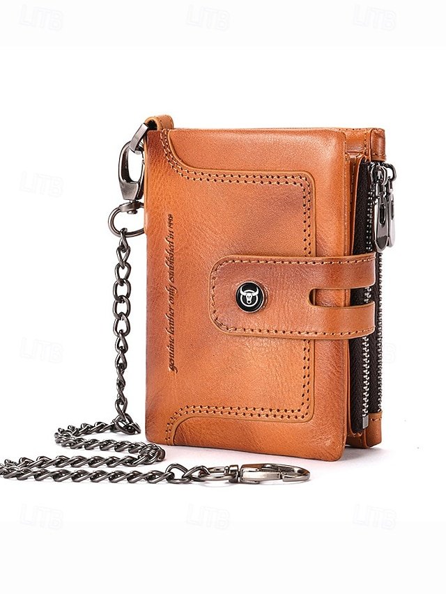 Men’s Genuine Leather RFID Blocking Wallet with Chain