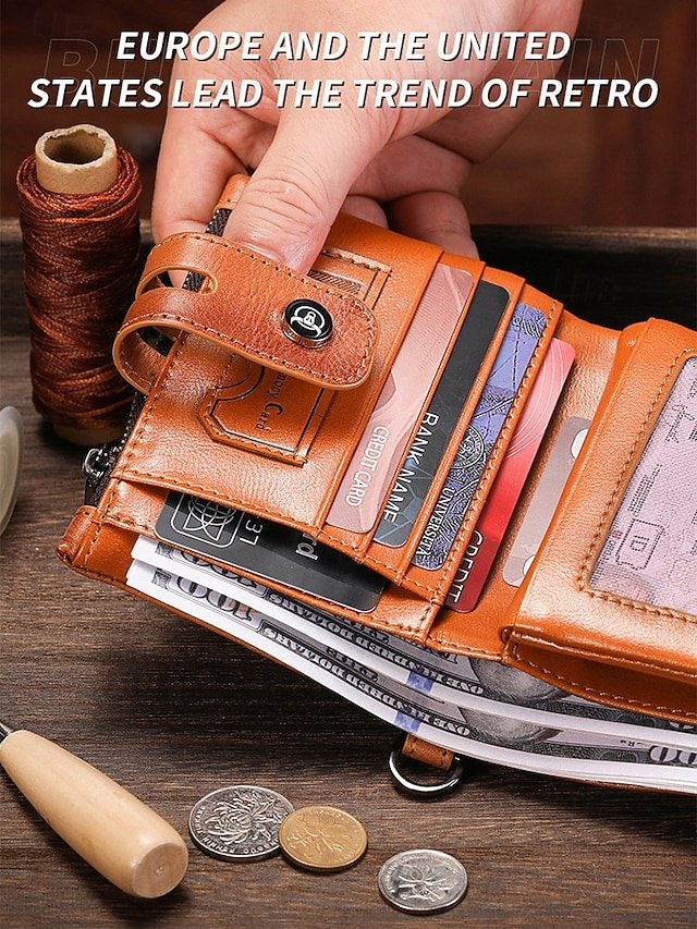 Men’s Genuine Leather RFID Blocking Wallet with Chain - Image 2
