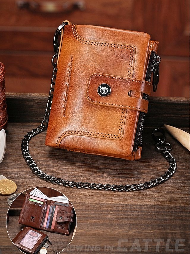 Men’s Genuine Leather RFID Blocking Wallet with Chain - Image 5