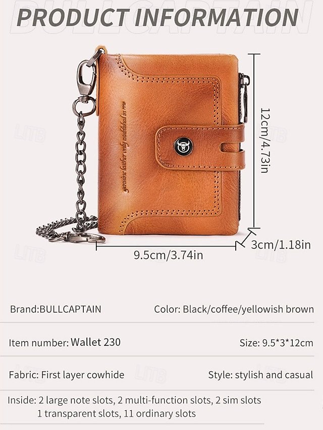 Men’s Genuine Leather RFID Blocking Wallet with Chain - Image 8