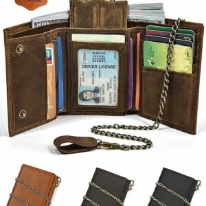 Men’s Genuine Leather Wallet with Key Slot & Chain