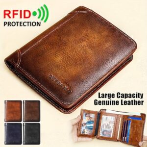 Men’s Large Capacity RFID Blocking Cowhide Leather Wallet