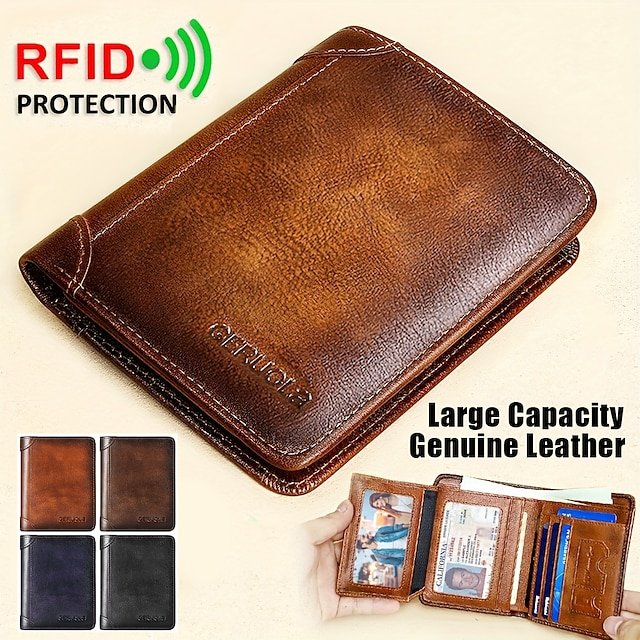 Men’s Large Capacity RFID Blocking Cowhide Leather Wallet
