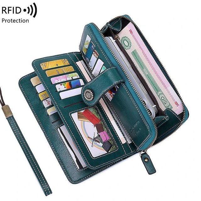 Women’s RFID Blocking Faux Leather Wallet with Buttons - Image 2