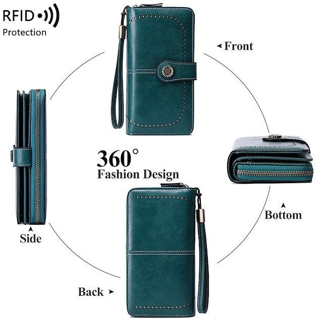 Women’s RFID Blocking Faux Leather Wallet with Buttons - Image 3