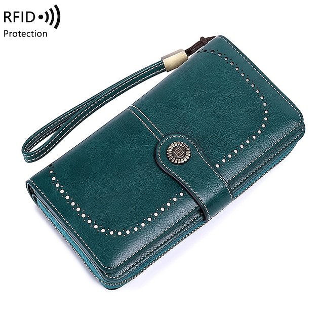 Women’s RFID Blocking Faux Leather Wallet with Buttons - Image 8