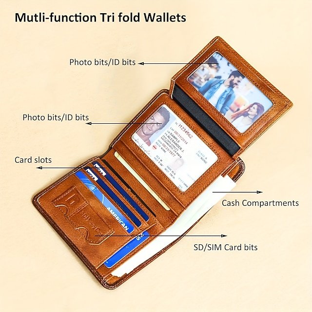Men’s Large Capacity RFID Blocking Cowhide Leather Wallet - Image 7