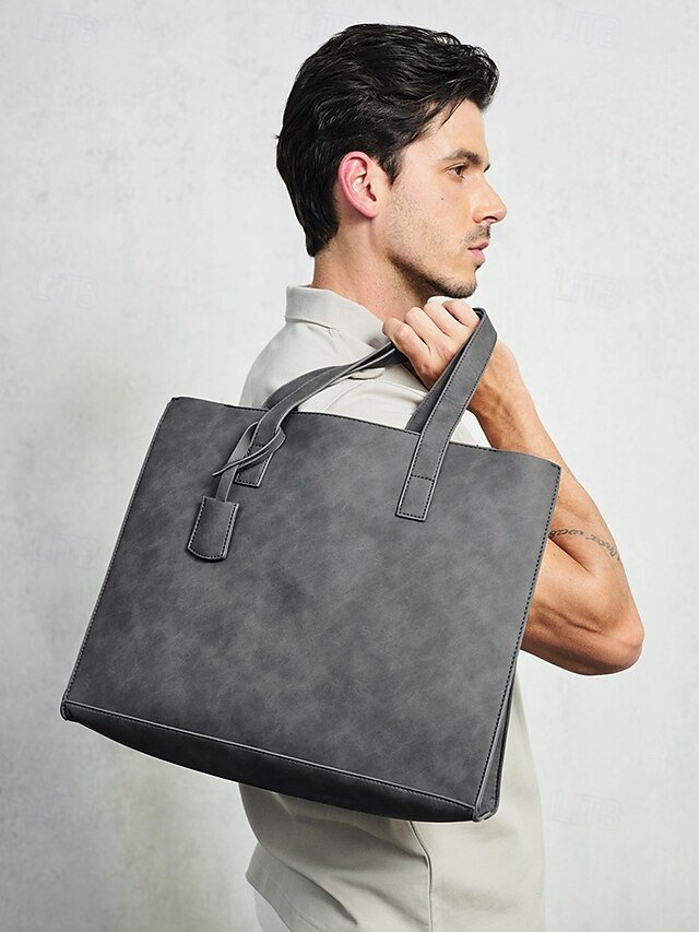 Men’s Large Faux Leather Tote Bag - Image 2
