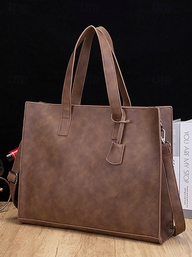 Men’s Large Faux Leather Tote Bag - Image 4