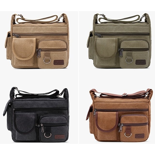 Men’s Multi-Pocket Canvas Crossbody Messenger Bag - Image 2