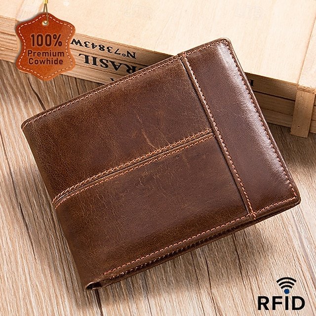 Men’s Leather Wallet with Decorative stitching