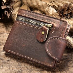 Men’s Vintage Brown Leather Wallet with Zipper Pocket