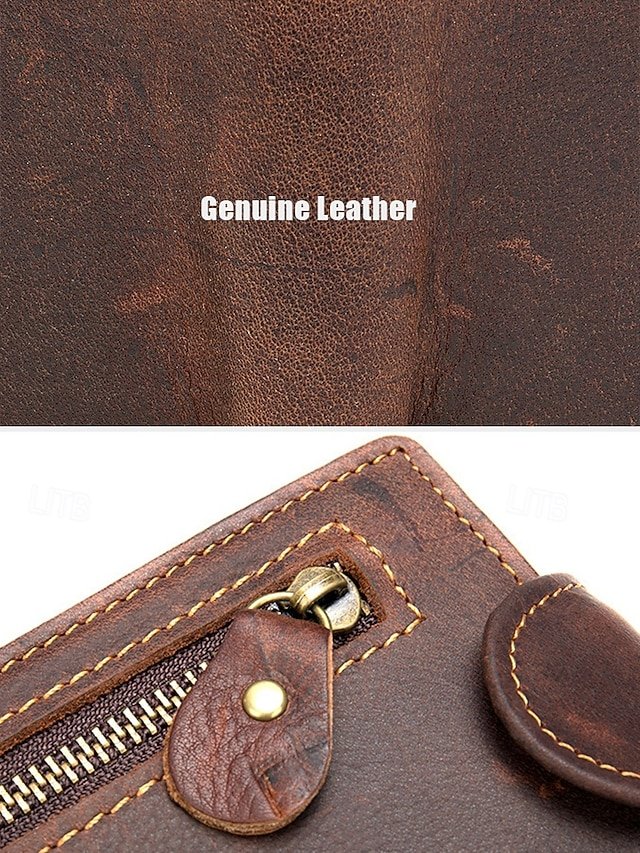 Men’s Vintage Brown Leather Wallet with Zipper Pocket - Image 5