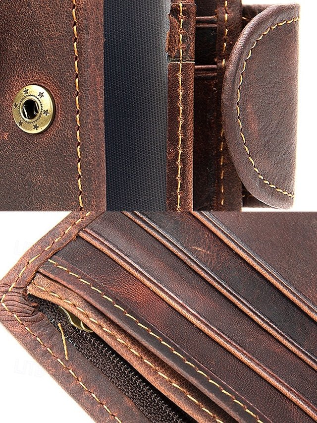 Men’s Vintage Brown Leather Wallet with Zipper Pocket - Image 6