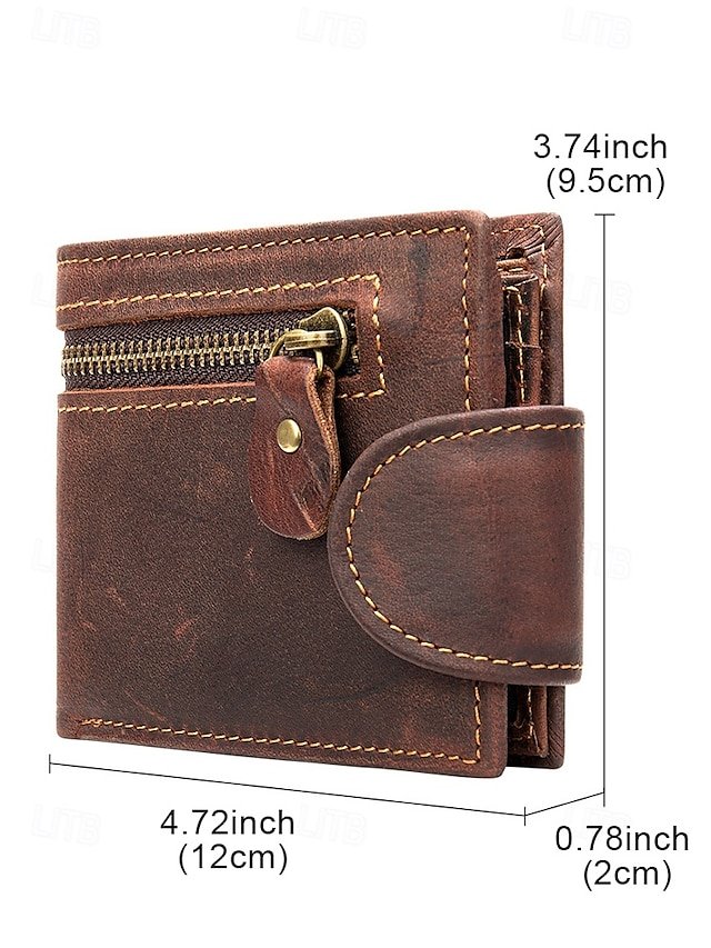 Men’s Vintage Brown Leather Wallet with Zipper Pocket - Image 7