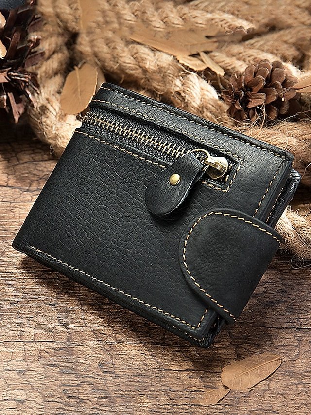Men’s Vintage Brown Leather Wallet with Zipper Pocket - Image 8