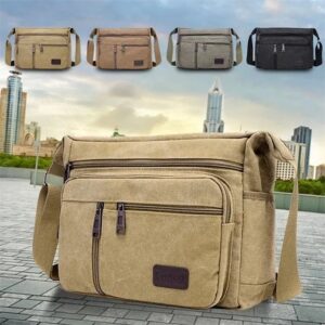 Men’s Vintage Canvas Crossbody Messenger Bag with Zipper