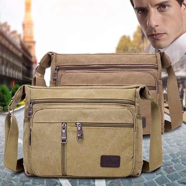 Men’s Vintage Canvas Crossbody Messenger Bag with Zipper - Image 2