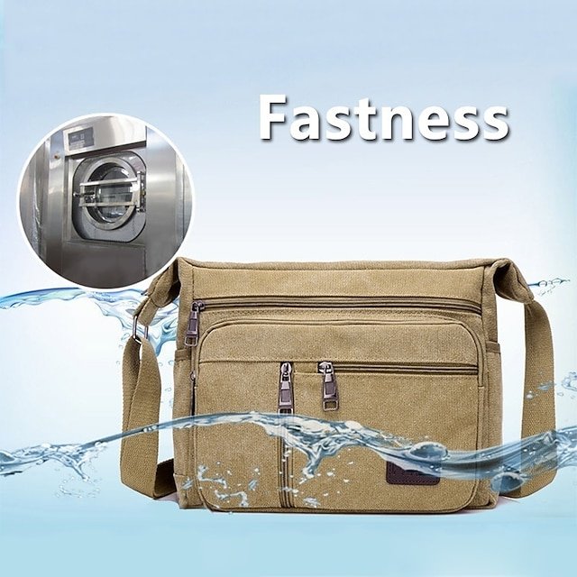 Men’s Vintage Canvas Crossbody Messenger Bag with Zipper - Image 3