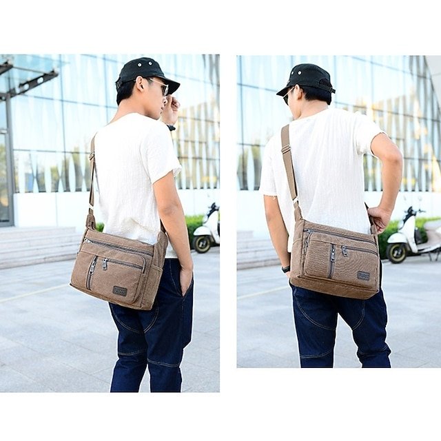 Men’s Vintage Canvas Crossbody Messenger Bag with Zipper - Image 4