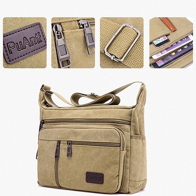 Men’s Vintage Canvas Crossbody Messenger Bag with Zipper - Image 6