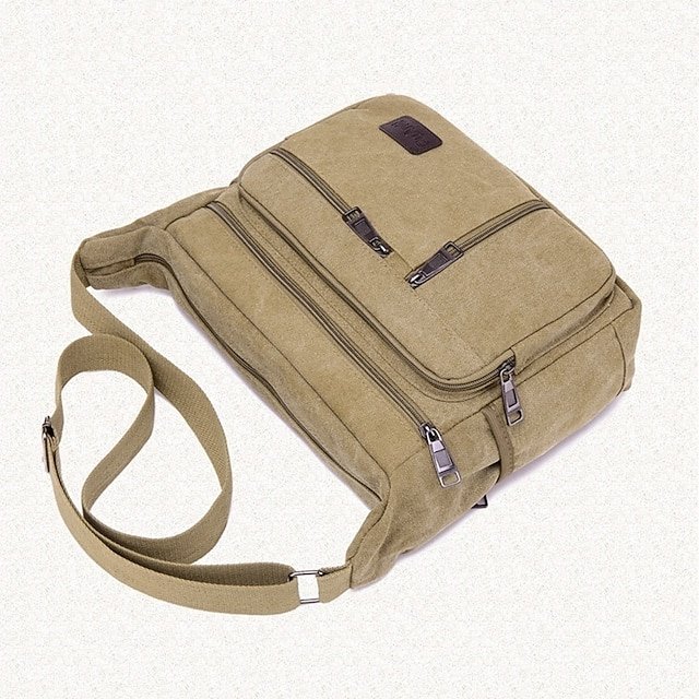 Men’s Vintage Canvas Crossbody Messenger Bag with Zipper - Image 7