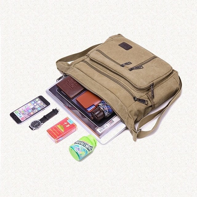 Men’s Vintage Canvas Crossbody Messenger Bag with Zipper - Image 8