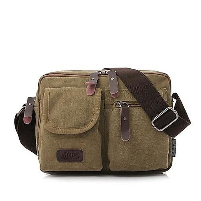 Men’s Vintage Canvas Crossbody Messenger Bag in Khaki