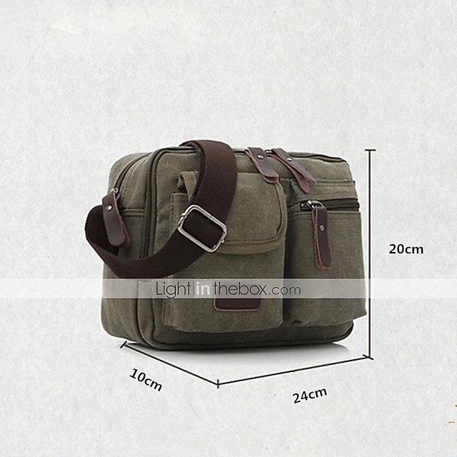 Men’s Vintage Canvas Crossbody Messenger Bag in Khaki - Image 2