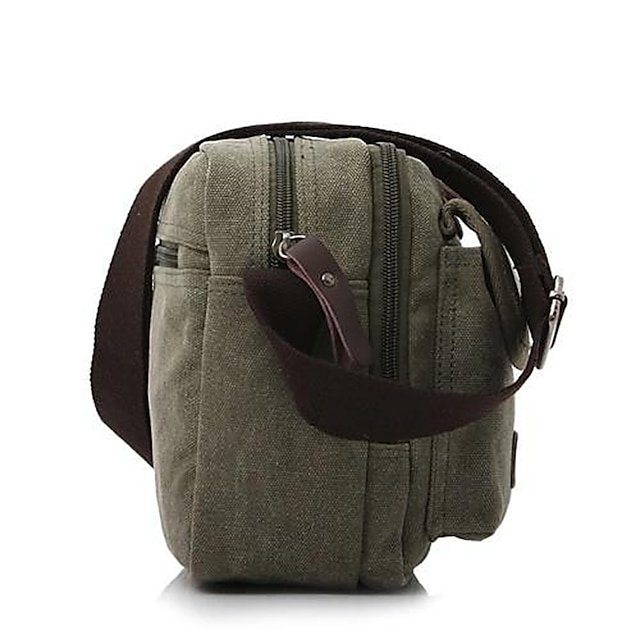 Men’s Vintage Canvas Crossbody Messenger Bag in Khaki - Image 3