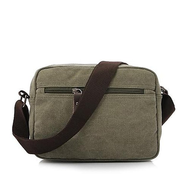 Men’s Vintage Canvas Crossbody Messenger Bag in Khaki - Image 4