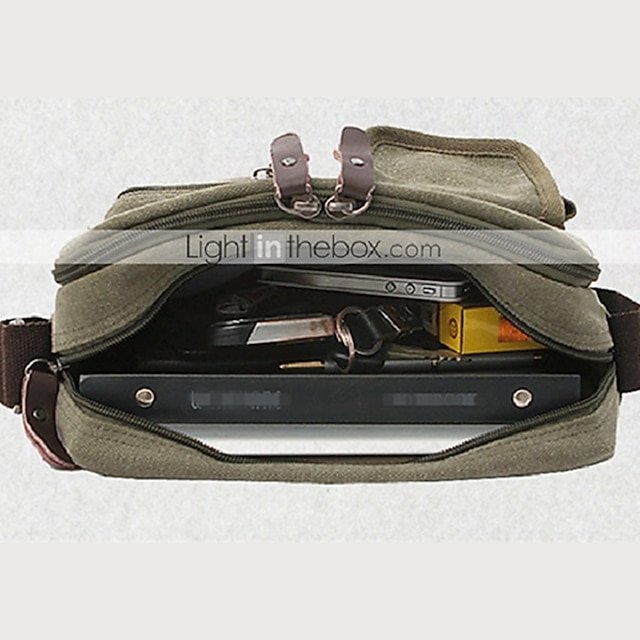 Men’s Vintage Canvas Crossbody Messenger Bag in Khaki - Image 5