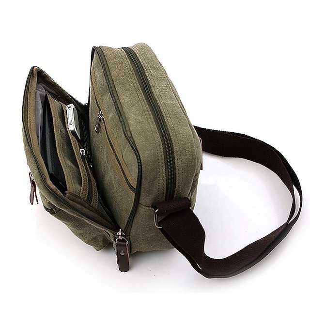 Men’s Vintage Canvas Crossbody Messenger Bag in Khaki - Image 6