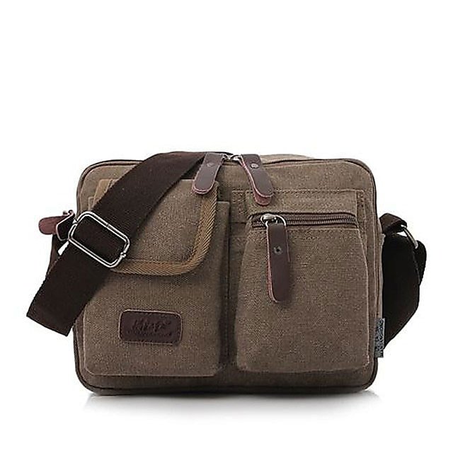 Men’s Vintage Canvas Crossbody Messenger Bag in Khaki - Image 8