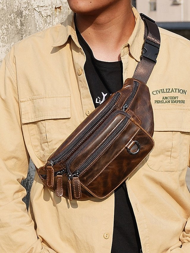 Men’s Vintage Leather Sling Bag Fanny Pack– Crossbody - Image 2