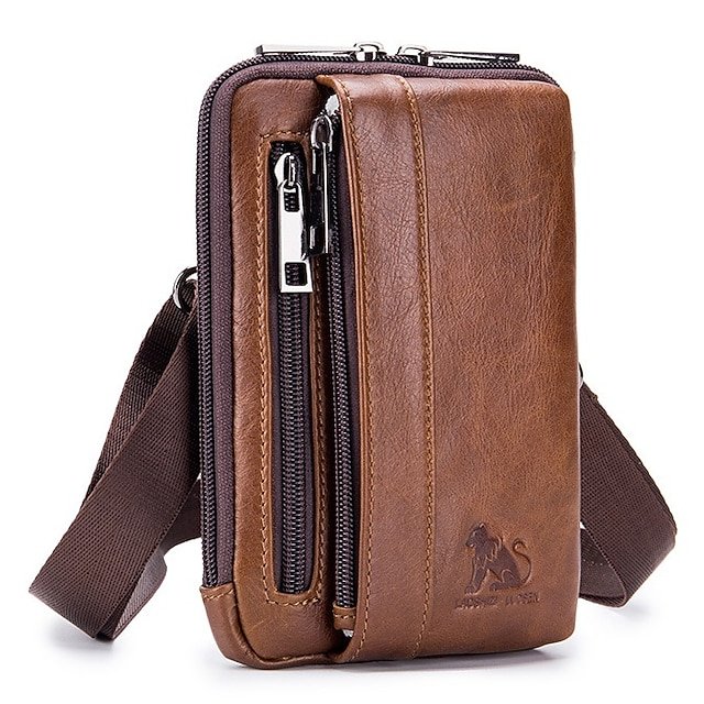 Sleek Brown Leather Vertical Sling Bag - Image 2