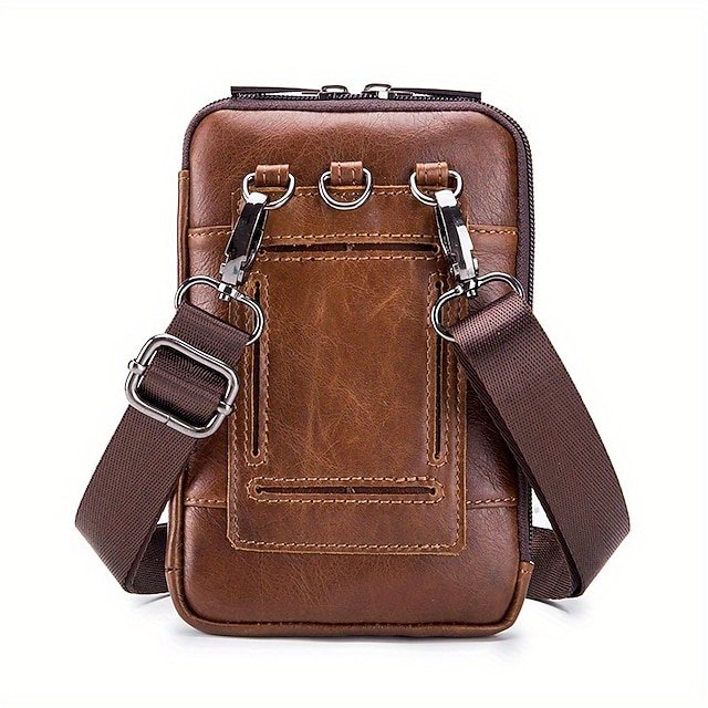 Sleek Brown Leather Vertical Sling Bag - Image 3
