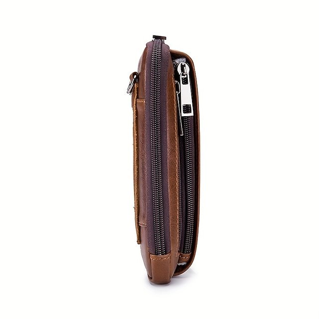 Sleek Brown Leather Vertical Sling Bag - Image 4