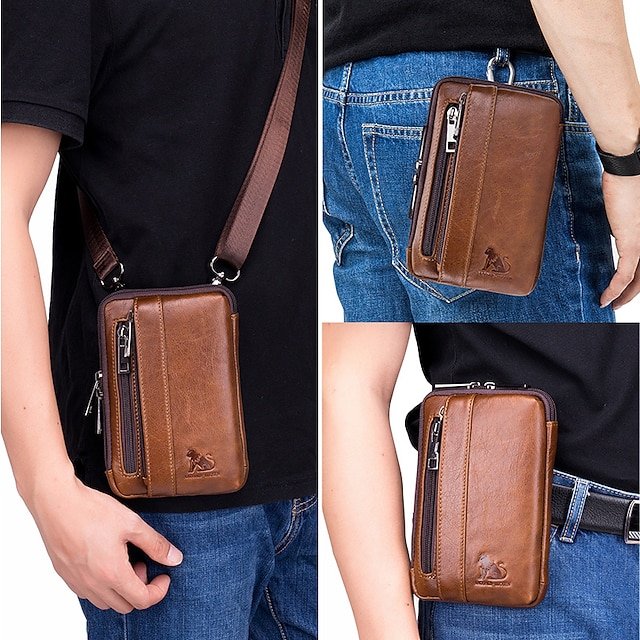 Sleek Brown Leather Vertical Sling Bag - Image 6